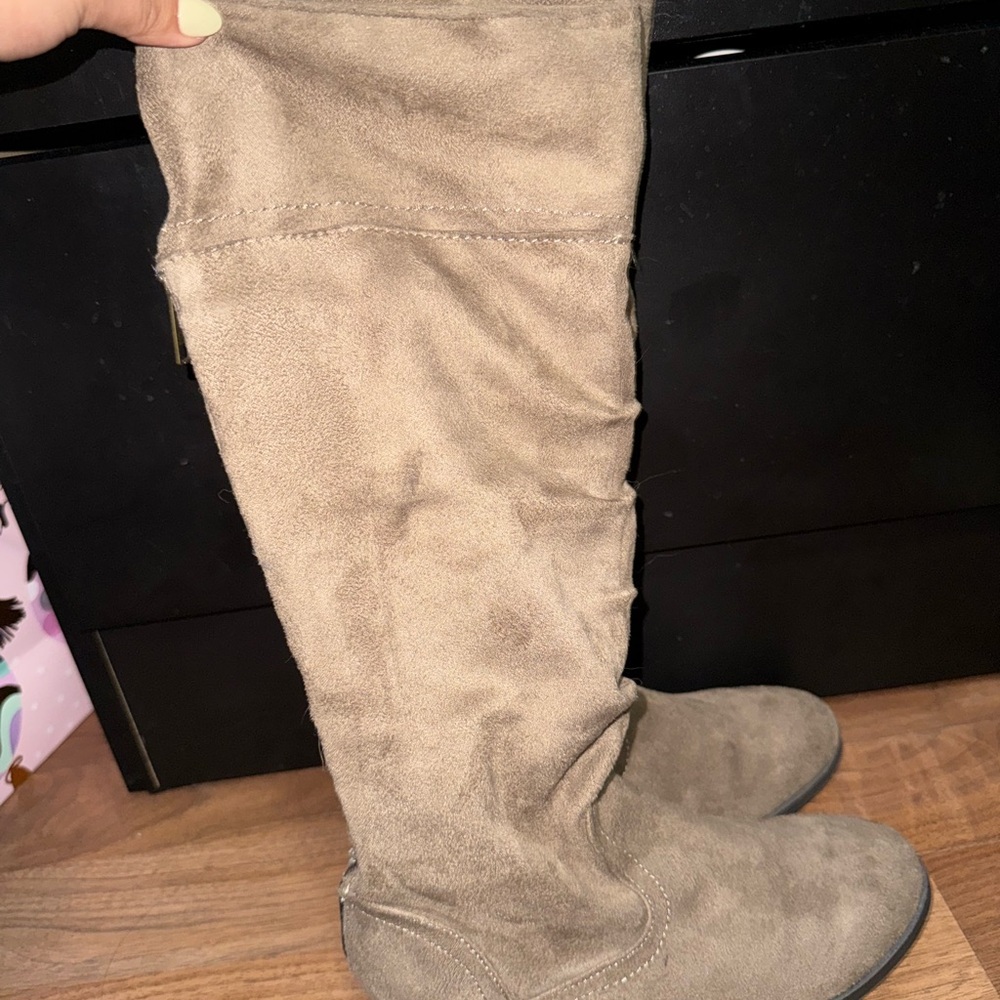 Taupe Suede Over-the-Knee Boots